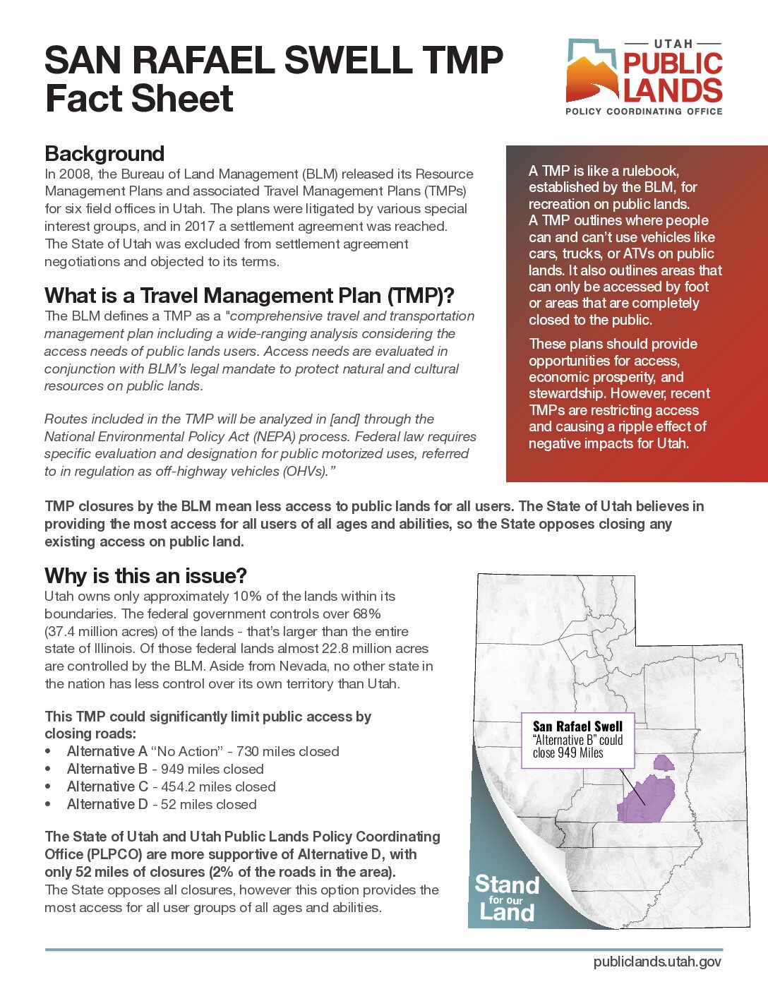 San Rafael Swell Travel Management - 12824 2 PLPCO San Rafael Swell TMP Factsheet FIN Web Part 1 Pdf